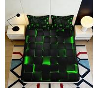 3D Printed Neon Black Geometric Fitted Sheet Microfiber Soft Anti-Slip Matrix Green Bed Cover for Bedroom Home Decor 90x200x25cm