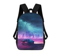 3D Printed Neon Cityscape with Vintage Car School Backpack Book 17inch Bags Fashion Backpacks Large Capacity Backpack Children Travel Rucksacks
