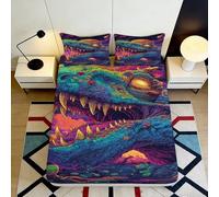 3D Printed Neon Dinosaur Fitted Sheet Microfiber Soft Anti-Slip Psychedelic Bed Cover for Bedroom Guest Room Decor 90x200x25cm