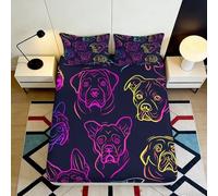 3D Printed Neon Dog Pattern Fitted Sheet Microfiber Soft Breathable Colorful Line Art Mattress Cover for Bedroom Decor 120x200x25cm