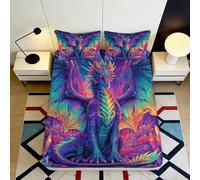 3D Printed Neon Dragon Fitted Sheet Microfiber Soft Breathable Fantasy Fire Mattress Cover for Bedroom Guest Room Decor 90x200x25cm