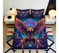 3D Printed Neon Eagle Fitted Sheet Microfiber Soft Breathable Psychedelic Wings Mattress Cover for Bedroom Decor 90x200x25cm