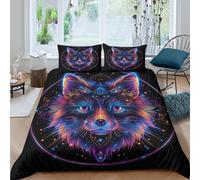 3D Printed neon fox face Bedding Cover Microfiber digital art style Comforter Cover Hypoallergenic Fade Resistant Couples Home Use Super king（260x220cm）