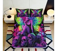 3D Printed Neon Gothic Skull Fitted Sheet Microfiber Soft Bedroom Decor Psychedelic Girl Mattress Cover 90x200x25cm