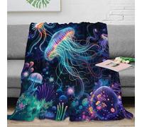 3D Printed neon jellyfish Bedding Throw Microfiber Warm Soft Cosy Bedding fantasy underwater scene Home Blanket Durable Fade Resistant No Shedding for Homeowners Renters 80×90inch(200x230cm)