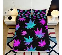 3D Printed Neon Leaf Fitted Sheet Microfiber Soft Breathable Psychedelic Botanical Mattress Cover for Bedroom Dorm Decor 90x200x25cm