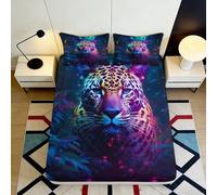 3D Printed Neon Leopard Fitted Sheet Microfiber Soft Breathable Psychedelic Panther Mattress Cover for Bedroom Decor 90x200x25cm