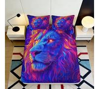 3D Printed Neon Lion Fitted Sheet Microfiber Soft Breathable Psychedelic Bed Cover for Bedroom Dorm Mattress Decor 90x200x25cm