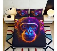 3D Printed Neon Monkey Fitted Sheet Microfiber Soft Breathable Psychedelic Ape Bed Cover for Bedroom Dorm Decor 90x200x25cm