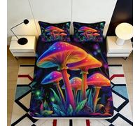 3D Printed Neon Mushroom Fitted Sheet Microfiber Soft Slip-Resistant Psychedelic Forest Bed Cover Bedroom Decor 90x200x25cm