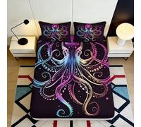 3D Printed Neon Octopus Fitted Sheet Microfiber Soft Breathable Psychedelic Tentacle Mattress Cover for Bedroom Decor 90x200x25cm