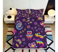 3D Printed Neon Retro Fitted Sheet Microfiber Soft Bedroom Decor Psychedelic Robot Bed Cover for Adults Teens 90x200x25cm