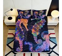3D Printed Neon Seahorse Fitted Sheet Microfiber Soft Breathable Jellyfish Mattress Cover for Bedroom Dorm Decor 180x200x25cm