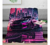 3D Printed neon sports car Couch Blanket Microfiber Warm Soft Bedding futuristic cityscape Cozy Throw Blanket Wrinkle Resistant Non Pilling for Dorm Dwellers University Students 60x80inch(150x200cm)