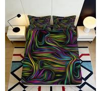 3D Printed Neon Swirl Fitted Sheet Microfiber Soft Breathable Psychedelic Lines Bed Cover for Bedroom Dorm Decor 90x200x25cm