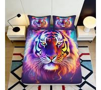 3D Printed Neon Tiger Fitted Sheet Microfiber Soft Breathable Psychedelic Jungle Mattress Cover for Bedroom Dorm Mattress Protection Decor 90x200x25cm