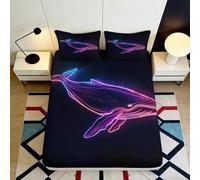 3D Printed Neon Whale Fitted Sheet Microfiber Deep Pocket Bedroom Bedding Set Non-Slip Neon Whale Mattress Fitted Cover Washable Home Use 120x200x25cm