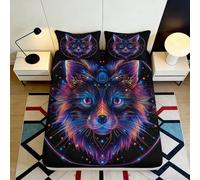 3D Printed Neon Wolf Fitted Sheet Microfiber Soft Breathable Psychedelic Animal Bed Cover for Bedroom Dorm Decor 90x200x25cm