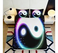3D Printed Neon Yin Yang Fitted Sheet Microfiber Soft Anti-Slip Black White Bed Cover for Bedroom Guest Room Decor 90x200x25cm