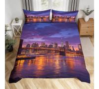 3D Printed New York Duvet Cover King Size, Microfibre Bedding Set | Soft Breathable, Fade Resistant, Machine Washable, All Season, Brooklyn Bridge Quilt Cover With Zipper 2 Pillowcases