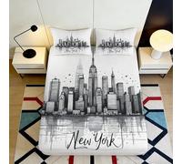 3D Printed New York Skyline Fitted Sheet Microfiber Deep Pocket Non-Slip Bedroom Mattress Fitted Cover Washable for Adults Teens 90x200x25cm