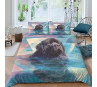 3D Printed Newfoundland dog Bedding Cover Microfiber digital art style Comforter Cover Hypoallergenic Fade Resistant for Teen Bedroom Young Adults Daily Bedding Use Single（135x200cm）