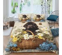 3D Printed Newfoundland-dog Comforter Cover Premium Polyester vintage-floral-art Quilt Cover Wrinkle Free Durable for Young Adults Rental Apartment Bedroom Use Single（135x200cm）