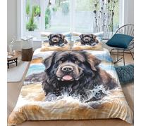 3D Printed Newfoundland dog Quilt Cover Microfiber waterplay style art Duvet Cover No Iron Soft Comfortable for Young Adults Rental Flat Teen Bedroom Bedding Use Single（140x200cm）