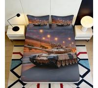 3D Printed Night City Tank Fitted Sheet Microfiber Soft Slip-Resistant Military Vehicle Bed Cover for Bedroom Guest Room Decor 90x200x25cm
