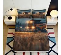 3D Printed Night Farm Harvester Fitted Sheet Microfiber Deep Pocket Bedroom Bedding Non-Slip Farm Theme Mattress Fitted Cover for Adults Teens 200x200x25cm
