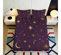 3D Printed Night Sky Fitted Sheet Microfiber Deep Purple Moon Star Mattress Cover for Bedroom Guest Room Decor 90x200x25cm