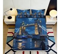 3D Printed Night Tower Bridge Fitted Sheet Microfiber Deep Pocket Non-Slip Full Wrap Bedding Mattress Fitted Cover for Bedroom 90x200x25cm