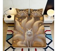 3D Printed Nine-Tailed Fox Fitted Sheet Microfiber Non-Slip Deep Pocket Bedroom Bedding Nine-Tailed Fox Mattress Fitted Cover Washable 140x200x25cm