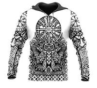 3D Printed Nordic Men's Hoodie Viking Warrior Tattoo Sweatshirt Retro Street Pullover Casual Jacket,Vegvisir Hoodie,M