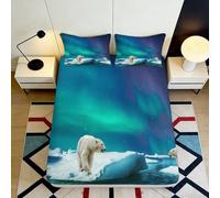 3D Printed Northern Lights Fitted Sheet Microfiber Soft Polar Bear Mattress Cover for Bedroom Decor Dorm Protection 90x200x25cm