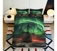 3D Printed Northern Lights Scene Fitted Sheet Microfiber Deep Pocket Bedroom Bedding Nordic Style Mattress Fitted Cover 160x200x25cm