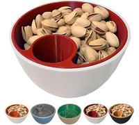 3D Printed Nut & Seed Bowl,Dual-Chamber Pistachio Bowl with Shell Storage,2-in-1 Snack Organizer Serving Bowls with Built-in Trash Compartment for Pistachios,Sunflower Seeds, and Candy (Red)