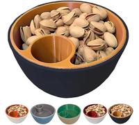 3D Printed Nut & Seed Bowl,Dual-Chamber Pistachio Bowl with Shell Storage,2-in-1 Snack Organizer Serving Bowls with Built-in Trash Compartment for Pistachios,Sunflower Seeds, and Candy (Black)