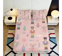 3D Printed Nutcracker Christmas Fitted Sheet Microfiber Deep Pocket Non-Slip Bedroom Bedding Themed Mattress Fitted Cover Washable 90x200x25cm
