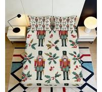 3D Printed Nutcracker Soldier Pattern Fitted Sheet Microfiber Deep Pocket Non-Slip Mattress Fitted Cover Bedroom Bedding 200x200x25cm
