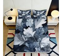 3D Printed Oak Leaf Fitted Sheet Microfiber Black Grey Bed Cover for Bedroom Guest Room Easy Care Decor 90x200x25cm