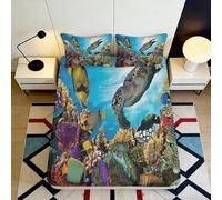 3D Printed Ocean Animal Fitted Sheet Microfiber Deep Pocket Non-Slip Bedroom Bedding Sea Life Mattress Fitted Cover for All Ages 90x200x25cm