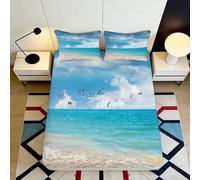 3D Printed Ocean Beach Fitted Sheet Microfiber Soft Breathable Seaside Mattress Cover Bedroom Decor Protection 90x200x25cm