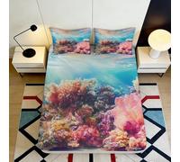 3D Printed Ocean Coral Reef Fitted Sheet Microfiber Soft Decor Underwater Bed Cover for Bedroom Living Room 90x200x25cm