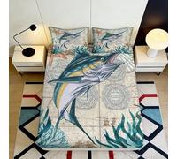 3D Printed Ocean Fish Fitted Sheet Microfiber Deep Pocket Non-Slip Bedroom Bedding Sea Life Mattress Fitted Cover for Adults Washable 90x200x25cm