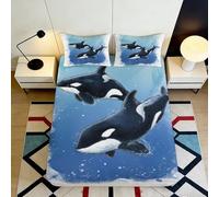 3D Printed Ocean Killer Whale Fitted Sheet Microfiber Soft Breathable Sea Orca Bed Cover for Bedroom Guest Room Decor 90x200x25cm