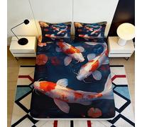 3D Printed Ocean Koi Fitted Sheet, Microfiber Bed Cover, non-slip home