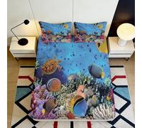 3D Printed Ocean Life Fitted Sheet Microfiber Deep Pocket Bedroom Bedding Underwater Mattress Fitted Cover Non-Slip Washable Home 200x200x25cm