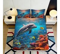 3D Printed Ocean Life Fitted Sheet Microfiber Deep Pocket Coral Reef Mattress Fitted Cover Non-Slip Bedroom Bedding 140x200x25cm