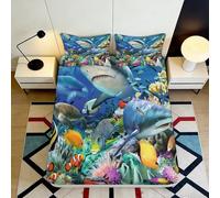 3D Printed Ocean Life Fitted Sheet Microfiber Deep Pocket Non-Slip Bedroom Bedding Ocean World Mattress Fitted Cover Washable 200x200x25cm
